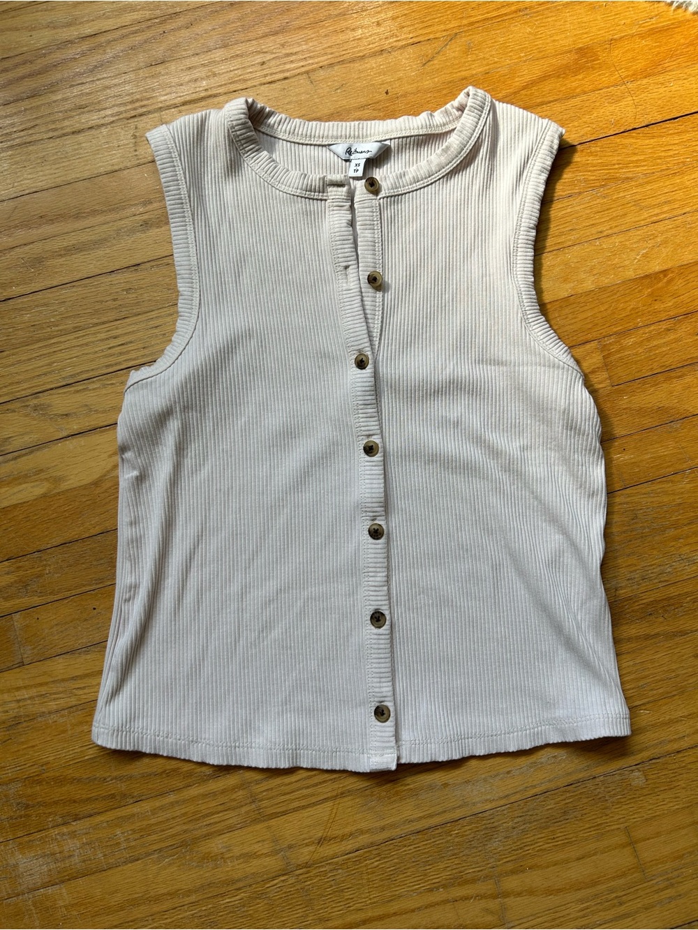 Reitmans Cream Ribbed Button-Front Tank